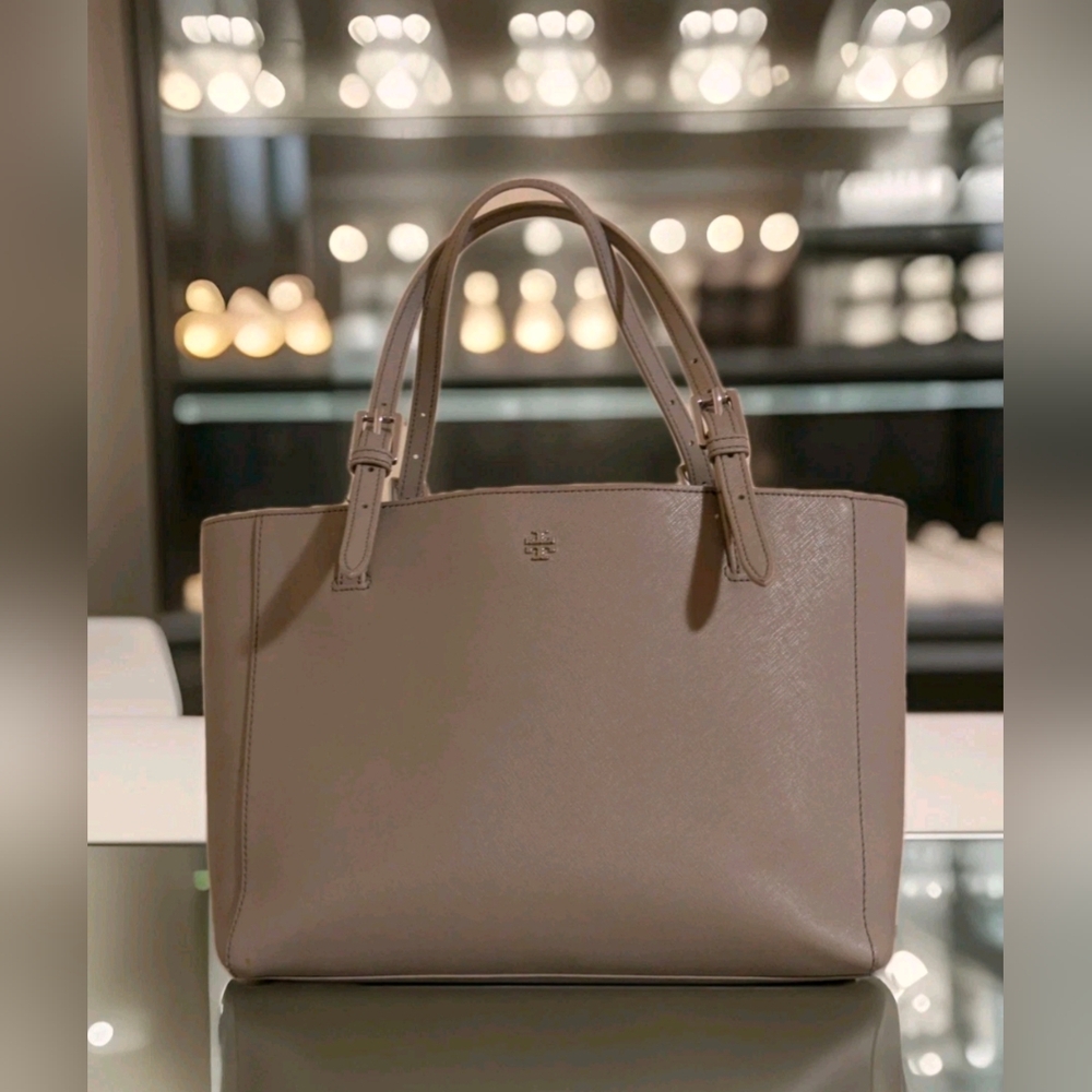 Tory Burch York Classy Gray Leather Tote Bag Lg Excellent Condition